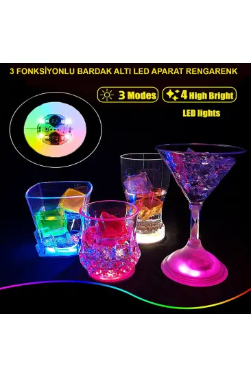 Renkli LED Işıklı Bardak Altlığı - Dekoratif (12 Adet, Pilli) (5637)