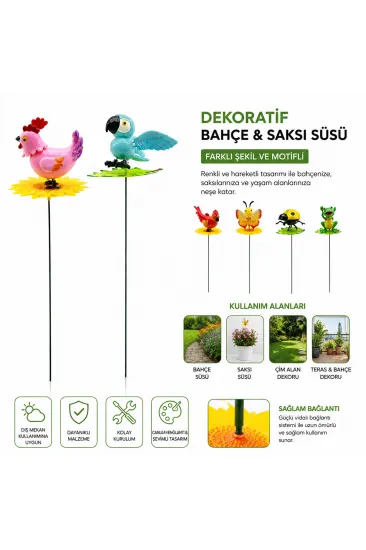 48 ADET DEKORATİF BAHÇE - SAKSI SÜSÜ RÜZGARDA SALLANAN YAYLI HAYVAN FİGÜR MİX (5637)