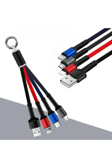 Işıklı Anahtarlık Model 3 in 1 USB Çıkışlı MİKRO,TYPE-C ve İphone Uyumlu Şarj Kablosu (5637)