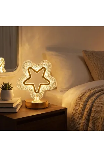 İçi Boş Yıldız Şeklinde Kristal LED Masa Lambası – Dokunmatik, 3 Renk Işık Modlu, Şarjlı Mini Dekoratif Gece Lambası (5637) İçi Boş Yıldız Şeklinde Kristal LED Masa Lambası – Dokunmatik, 3 Renk Işık Modlu, Şarjlı Mini Dekoratif Gece Lambası (5637)