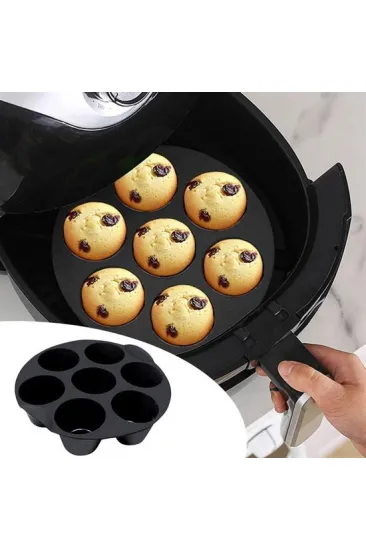 7 Gözlü Silikon Çok Amaçlı Airfryer Muffin Cupcake Kek ve Çörek Pişirme Kalıbı (5637)
