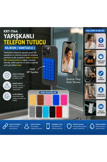 50 ADET YAPIŞKANLI TELEFON TUTUCU RENKLİ SİLİKON VANTUZLU (5637)
