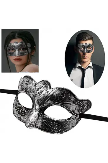 Maskeli Balo Antik Gri Gümüş Eskitilmiş Maske Balo Venedik (5637) Maskeli Balo Antik Gri Gümüş Eskitilmiş Maske Balo Venedik (5637)