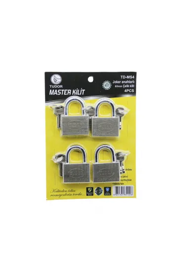 TUDOR TD-MS4 MASTER 4PCS JOKER ANAHTARLI=TEK ANAHTARLA 4 KİLİT AÇ 60MM - GRİ KISA KANCALI ÇELİK ASMA KİLİT (5637) TUDOR TD-MS4 MASTER 4PCS JOKER ANAHTARLI=TEK ANAHTARLA 4 KİLİT AÇ 60MM - GRİ KISA KANCALI ÇELİK ASMA KİLİT (5637)