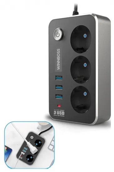 Isıya Dayanıklı Termal Akım Korumalı 2 Mt 10A 2500W 3lü Priz ve 3 Usbi 2.1A Uzatma Kablosu (5637) Isıya Dayanıklı Termal Akım Korumalı 2 Mt 10A 2500W 3lü Priz ve 3 Usbi 2.1A Uzatma Kablosu (5637)