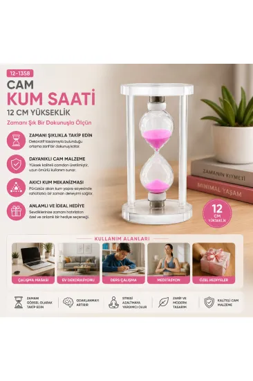 ORTA CAM KUM SAATİ CAM STANDLI= ÇAP: 6.8CM-YÜKSEKLİK: 12CM (5637) ORTA CAM KUM SAATİ CAM STANDLI= ÇAP: 6.8CM-YÜKSEKLİK: 12CM (5637)