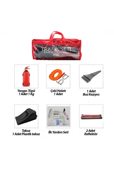 2Lİ SET 4 GEN ÇANTA 7PCS + 38PCS OTO TRAFİK SETİ + İLK YARDIM SETİ YANGIN TÜPÜ=1KG 2PCS REFLEKTÖR BEZ KEMER ÇEKME HALAT=2.9MT ARAÇ TAKOZ BUZ KAZIMA SET ÇANTASI (5637)