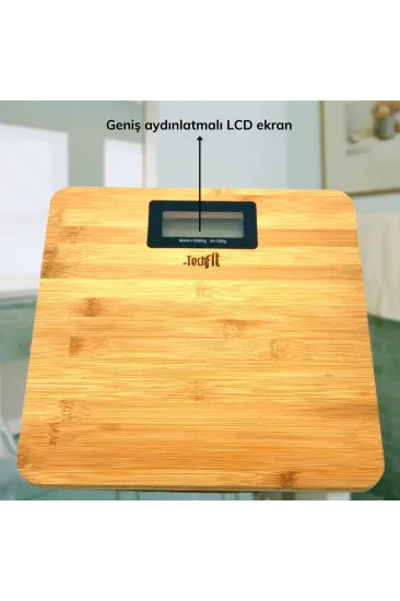 Techfit Bambu Banyo Baskülü Yüksek Hassasiyetli Darbelere Dijital Dayanıklı Terazi Tf 1065 Max 180kg (5637)