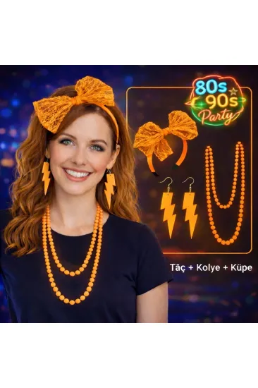 80’ler 90’lar Neon Turuncu Parti Seti – Kolye Küpe Taç (5637) 80’ler 90’lar Neon Turuncu Parti Seti – Kolye Küpe Taç (5637)