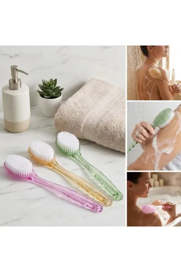 Plastik Saplı Vücut Temizleme Fırçası - Çok Amaçlı Sırt ve Vücut İçin Banyo ve Duş Kese Aparatı (5637)