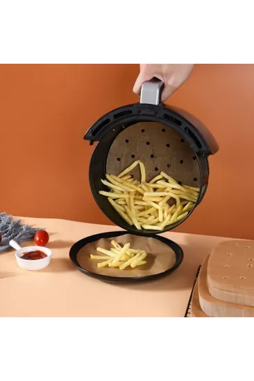 100 Adet  Airfryer Pişirme Kağıdı Tek Kullanımlık Hava Fritözü Yuvarlak Delikli Model (5637)
