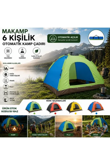6 KİŞİLİK TOZ GEÇİRMEZ 220CMX250CMX165CM OTOMATİK KAMP ÇADIR HERHANGİ BİR RENK GÖNDERİLİR (5637)