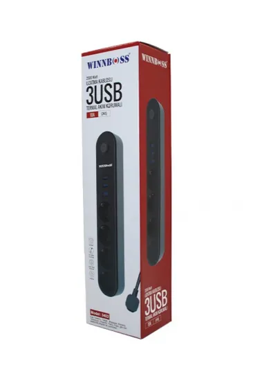 TERMAL AKIM KORUMALI 4LÜ PRİZ 3XUSB 2MT ANAHTARLI UZATMA KABLO SİYAH 10A - 2500W (5637)