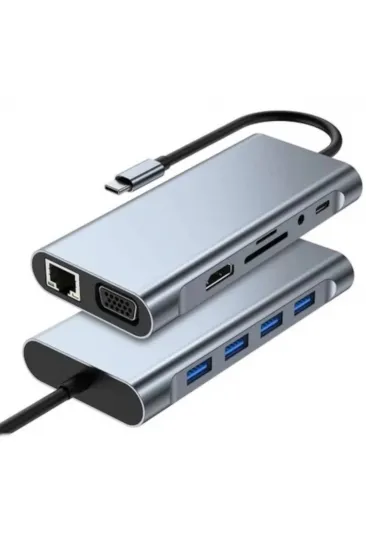 8in1 Type-C Çoklayıcı Hub HDMI 4K USB 3.0 SD TF Kart RJ45 Ethernet Dönüştürücü Adaptör (5637)