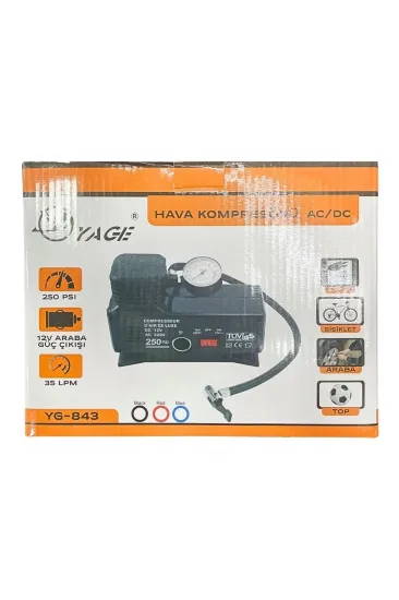 220 Volt-12 Volt 250 Psi Kompresör Lastik Hava Şişirme Oto Pompası Fişli Ve Çakmaklı Yage-843 (5637) 220 Volt-12 Volt 250 Psi Kompresör Lastik Hava Şişirme Oto Pompası Fişli Ve Çakmaklı Yage-843 (5637)