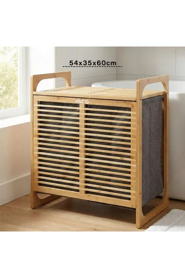 KALIN AHŞAP BAMBU 2 BÖLMELİ KİRLİ ÇAMAŞIR SEPETİ KUMAŞ ÇANTALI SEPET=54X35X60CM (5637) KALIN AHŞAP BAMBU 2 BÖLMELİ KİRLİ ÇAMAŞIR SEPETİ KUMAŞ ÇANTALI SEPET=54X35X60CM (5637)