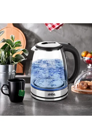 CAM - LEDLİ KETTLE 1.8LT  GİZLİ REZİSTANS - KABLOSUZ 360 DERECE GÖVDE 1500W SK-8033 (5637)