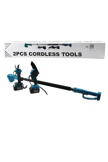 BN-5 CORDLESS TOOLS LTJ-6A ZZ-01 2 PCS SET 6" BUDAMA DAL KESME TESTERE=ŞARJLI--YAĞSIZ - ZİNCİRLİ + ŞARJLI BAĞ MAKASI TELESKOPİK UZAYAN METAL SAP=120--195CM (5637)