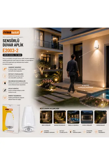 E27 - IP20 SOFT 0,4W - 50W ÇINAR SENSÖRLÜ LED APLİK DUVAR LAMBASI E2003-2 (5637) E27 - IP20 SOFT 0,4W - 50W ÇINAR SENSÖRLÜ LED APLİK DUVAR LAMBASI E2003-2 (5637)