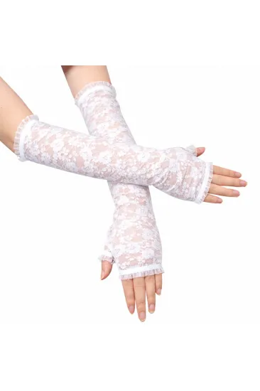 Uzun Zarif Dantel Eldiven Parmaksız Beyaz 35 cm (5637) Uzun Zarif Dantel Eldiven Parmaksız Beyaz 35 cm (5637)