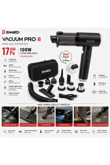 OTO ARAÇ - 2IN1 ŞARJLI 100W - 17000PA 9 BAŞLIK - 3 FİLTRE EL TİPİ BASINÇLI HAVA ÜFLEME - ARAÇ SÜPÜRGE MAKİNESİ TAŞIMA ÇANTALI EKD-SP10 (5637) OTO ARAÇ - 2IN1 ŞARJLI 100W - 17000PA 9 BAŞLIK - 3 FİLTRE EL TİPİ BASINÇLI HAVA ÜFLEME - ARAÇ SÜPÜRGE MAKİNESİ TAŞIMA ÇANTALI EKD-SP10 (5637)