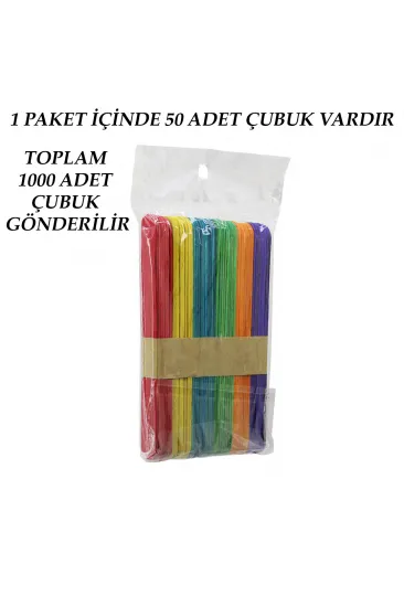 RENKLİ - 1000 ADET AHŞAP ELİŞİ - DİL ÇUBUK 15CM X 1.8CM (5637)