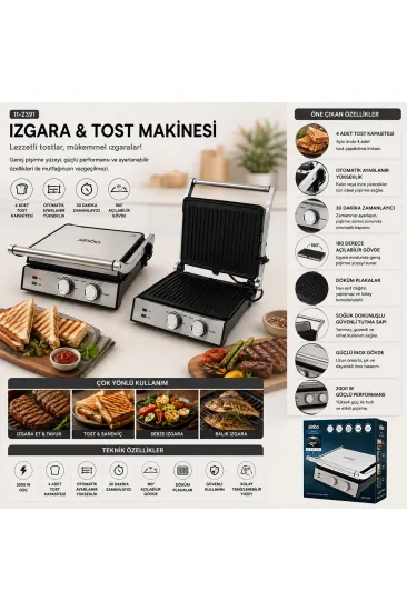 IZGARA VE TOST MAKİNESİ 4 DİLİM YAPIŞMAZ YÜZEY 2000W SSM-2598 (5637) IZGARA VE TOST MAKİNESİ 4 DİLİM YAPIŞMAZ YÜZEY 2000W SSM-2598 (5637)