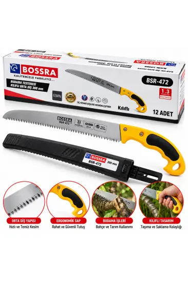 12 ADET PLASTİK SAPLI KILIFLI ORTA DİŞ BUDAMA TESTERESİ 300MM (5637)