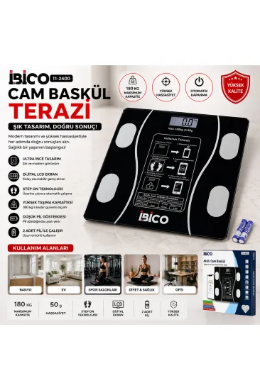 BLUETOOTH - VÜCUT ANALİZLİ DİJİTAL BASKÜL TERAZİ TARTI 180KG/50G YAĞ - SU - KAS ORAN - BMI İ11-023 (5637)