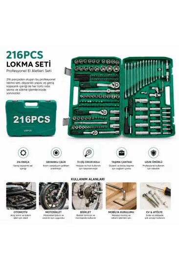 216PCS LOKMA SETİ LOKMA - SOKET - BİTS ADAPTÖR - 3AD.CIRCIR KOLU PLASTİK ÇANTALI (5637)