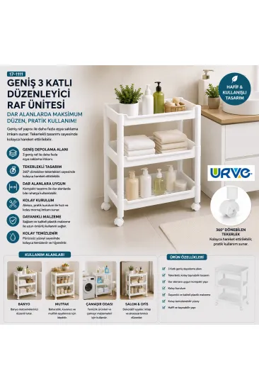 RAFTY GENİŞ 3 KATLI TEKERLEKLİ SEPET ORGANİZER DÜZENLEYİCİ RAF ÜNİTESİ 352X220X480MM (5637) RAFTY GENİŞ 3 KATLI TEKERLEKLİ SEPET ORGANİZER DÜZENLEYİCİ RAF ÜNİTESİ 352X220X480MM (5637)
