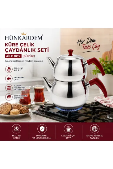 AİLE BÜYÜK BOY KÜRE ÇELİK ÇAYDANLIK SETİ ÜST: 1.2LT - ALT: 2LT (5637) AİLE BÜYÜK BOY KÜRE ÇELİK ÇAYDANLIK SETİ ÜST: 1.2LT - ALT: 2LT (5637)