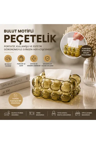 19X13X9CM KAHVERENGİ ŞEFFAF YAYLI MASAÜSTÜ BUBBLE DEKORATİF BULUT PEÇETELİK (5637)