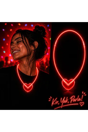 Neon Işıklı Fosforlu Kalp Parti Kolyesi Kırmızı Renk (5637)