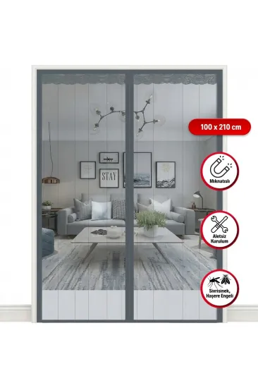 Mıknatıslı Kapı Sinekliği Gri 100x210 cm Otomatik Kapanan Manyetik Tül Sineklik (5637)