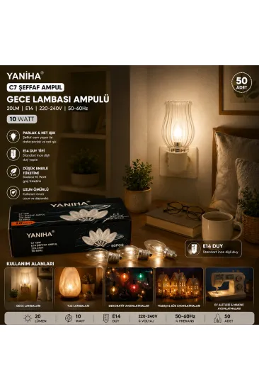 50 ADET ŞEFFAF GECE LAMBASI AMPUL E14 - 10W C7 (5637) 50 ADET ŞEFFAF GECE LAMBASI AMPUL E14 - 10W C7 (5637)