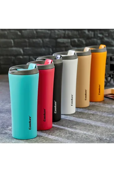 400ML TERMOS BARDAK RENKLİ PASLANMAZ ÇELİK - KAYDIRMAZ TPR TABAN - SIZDIRMAZ KAPAK (5637)