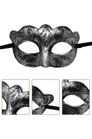 Maskeli Balo Antik Gri Gümüş Eskitilmiş Maske Balo Venedik (5637) Maskeli Balo Antik Gri Gümüş Eskitilmiş Maske Balo Venedik (5637)