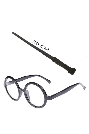 Harry Potter Asası 30 cm ve Siyah Çerçeveli Harry Potter Gözlüğü Seti (5637)