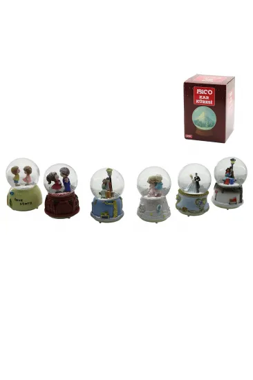 ORTA BOY - 8CM PİLLİ - IŞIKLI MÜZİKLİ KAR KÜRESİ CAM İNSAN FİGÜRLÜ - DESEN MİX RENKLİ HERHANGİ BİR TANESİ GÖNDERİLİR (5637)