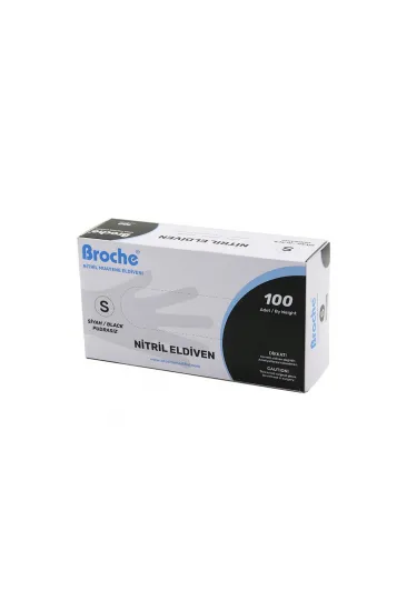 BROCH  S BEDEN SİYAH PUDRASIZ NİTRİL MUAYENE ELDİVENİ  100LÜ (5637)