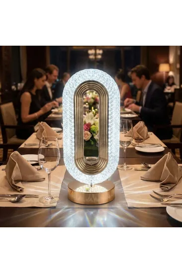 Oval Şeklinde Kristal LED Masa Lambası – Dokunmatik, 3 Renk Işık Modlu, Şarjlı Dekoratif Gece Lambası (5637)
