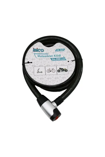 ANAHTARLI METAL KAPLAMA KAFAÇEK-İT KİLİT KAPAKMOTOR - BİSİKLET KİLİT ÇELİK TELSİYAH ŞEFFAF KILIF24MMX200CM (5637)