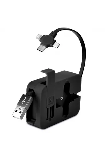 Cep Tipi Telefon Tutuculu Makaralı Uzayıp Kısalabilen 3'ü 1 Arada USB Şarj Kablosu (5637)