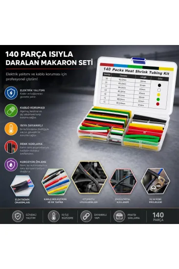 140PCS MAKARON KABLO TAMİR SETİ ISIYLA BÜZÜŞMELİ DARALAN HORTUM (5637) 140PCS MAKARON KABLO TAMİR SETİ ISIYLA BÜZÜŞMELİ DARALAN HORTUM (5637)