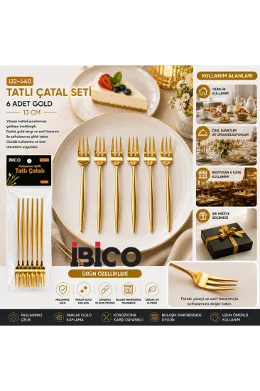 60 PARÇA GOLD TATLI ÇATAL SETİ 13CM - 1 PAKET İÇİNDE 6 ADET VARDIR - 10 PAKET GÖNDERİLİR (5637)