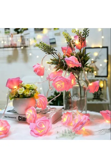 Yapay Gül Tasarımlı Dekoratif Led Işık Gül Detaylı Led Işık Pilli (20 Gül) (5637) Yapay Gül Tasarımlı Dekoratif Led Işık Gül Detaylı Led Işık Pilli (20 Gül) (5637)