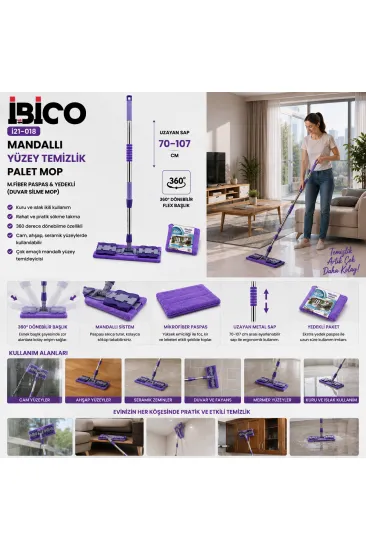 MANDALLI YÜZEY TEMİZLİK PALET MOP M.FİBER PASPAS - YEDEKLİ DUVAR SİLME MOP METAL UZAYAN SAP=70-107CM- 360° (5637) MANDALLI YÜZEY TEMİZLİK PALET MOP M.FİBER PASPAS - YEDEKLİ DUVAR SİLME MOP METAL UZAYAN SAP=70-107CM- 360° (5637)