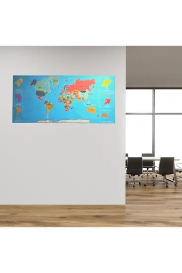 Renkli Atlas Dünya Haritası Manyetik Yapıştırıcı Gerektirmeyen Duvar Stickerı 118 CM * 56 CM (5637)