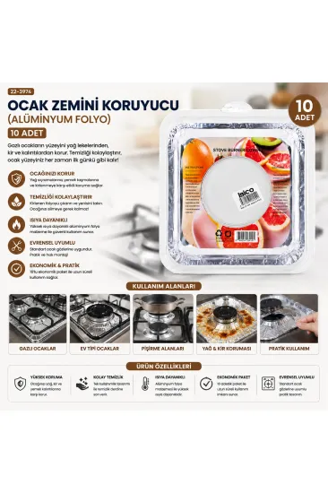 10PCS 20.5CM OCAK ZEMİNİ KORUYUCU ALÜMİNYUM FOLYO (5637) 10PCS 20.5CM OCAK ZEMİNİ KORUYUCU ALÜMİNYUM FOLYO (5637)